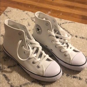 White leather high top converse